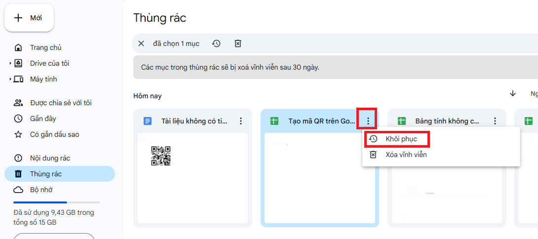 Khôi phục file Drive đã xóa bằng máy tính bước 2